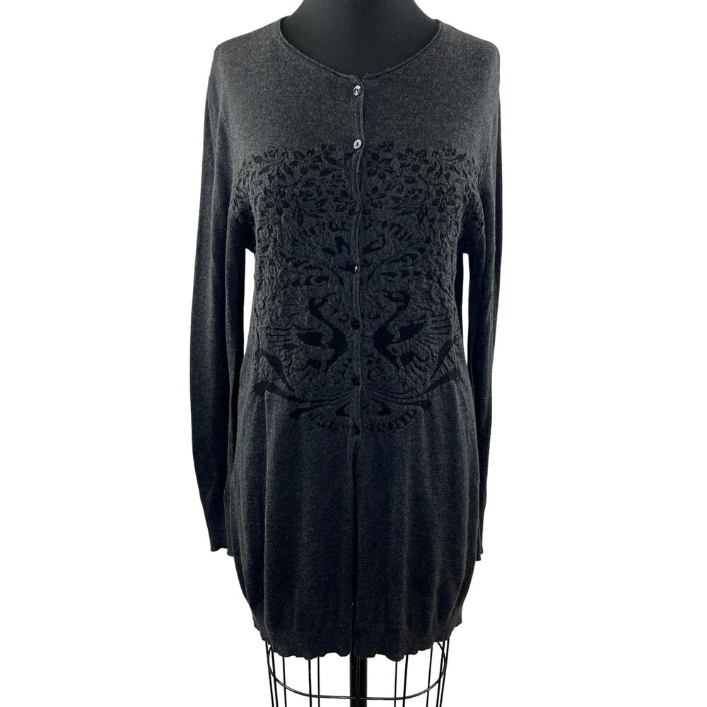 ALDO MARTINS Black Cotton Cashmere Jacquard Long Sleeve Button-Down Cardigan 12